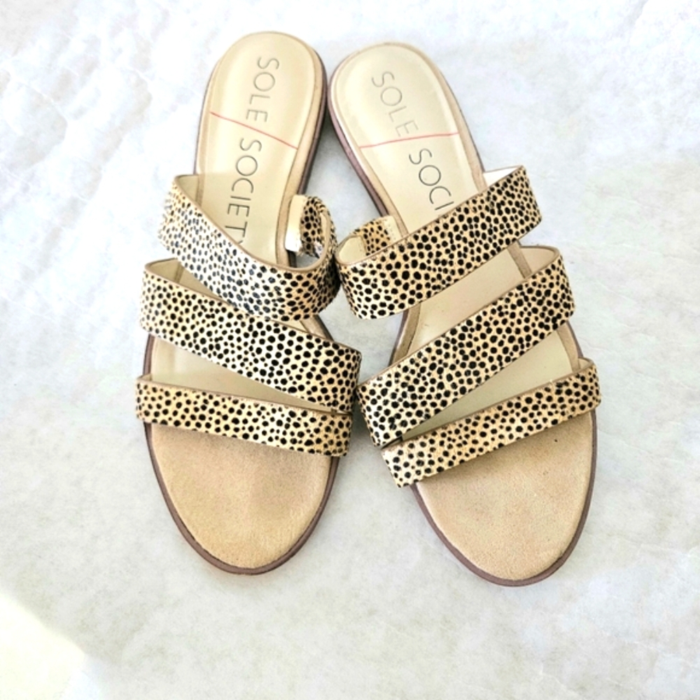 Sole Society Tan and Black Slide Sandals